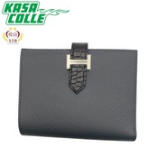 【HERMES】エルメス 二つ折り財布 ベアンコンパクト タッチ グリミスティ/黒 (ブラック) エプソン/クロコダイルアリゲーターマット シルバー金具