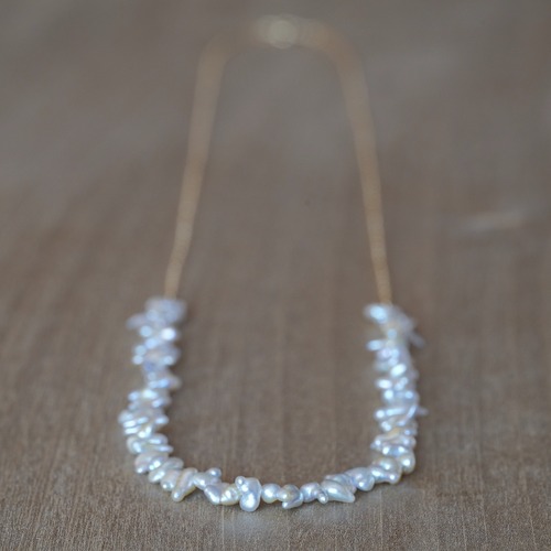 [送料無料] K18 Akoya silver color Baby Keshi Pearl chain Necklace(60cm,PNK009)