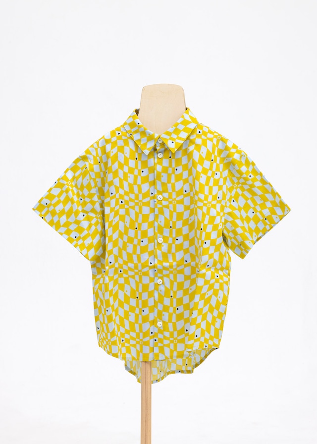 〈 folkmade 24SS 〉 satin playing card shirts #6 / sax ×yellow / LL（140-155）