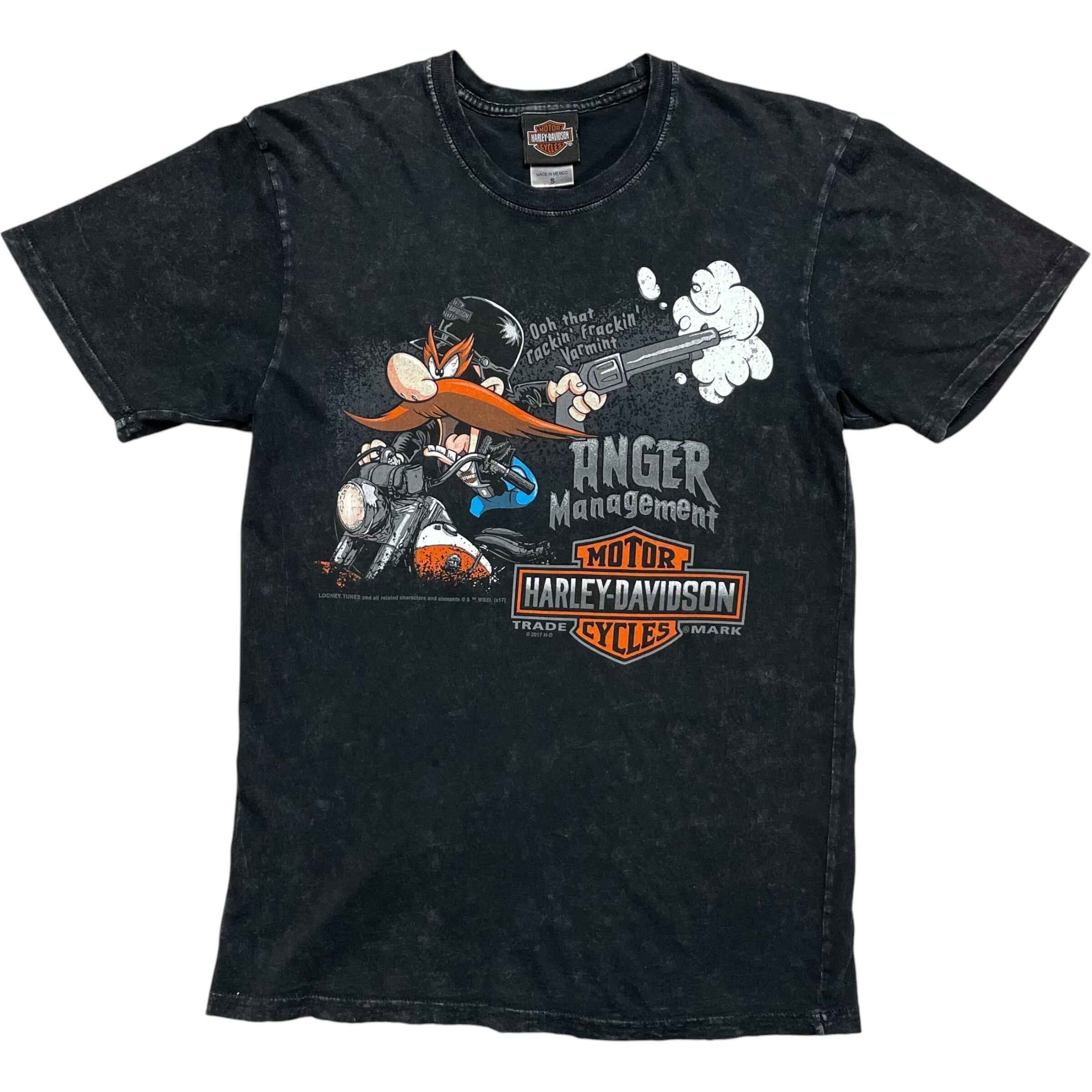 《S》 Harley-Davidson ハーレーダビッドソン Tシャツ ブラック プリントデザイン フェード no.10083
