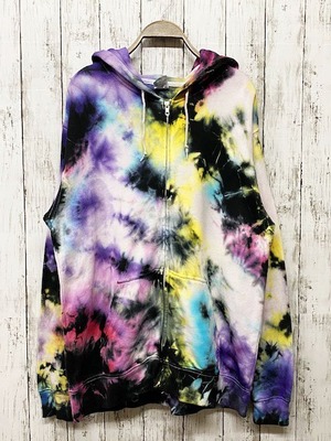 タイダイ染め Tie-dye ジップアップ フーディー ブラック×カラフル　XLサイズ HD15-74