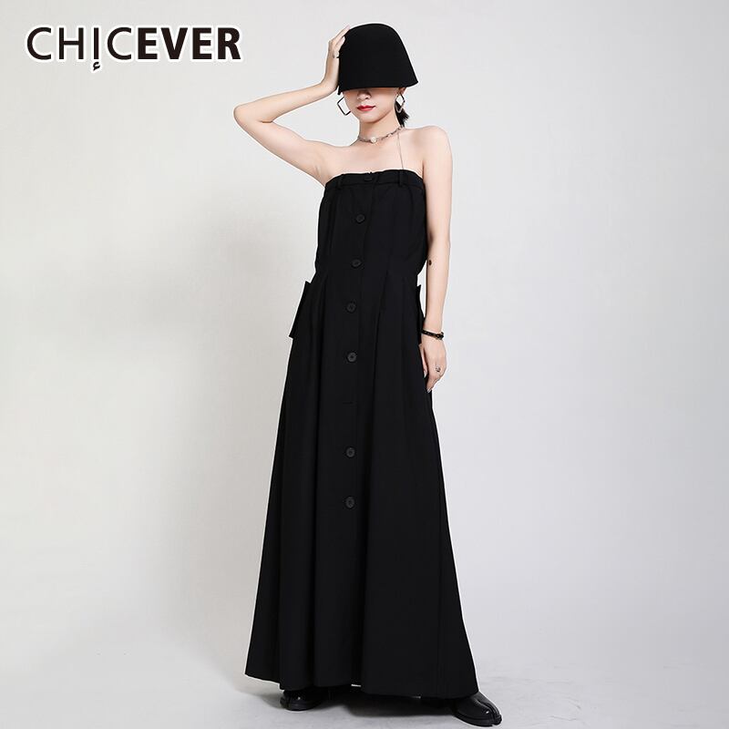 CHICEVERセクシーな黒の女性のドレススラッシュネックノースリーブウエストルーズシャーリングラージサイズドレス2020スタイル ブラック 大きめサイズ 6base552976347066
