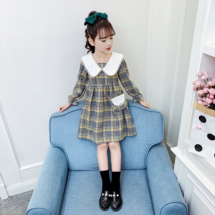 キッズワンピース チェック柄 ニットワンピース 女の子服120 - スカート