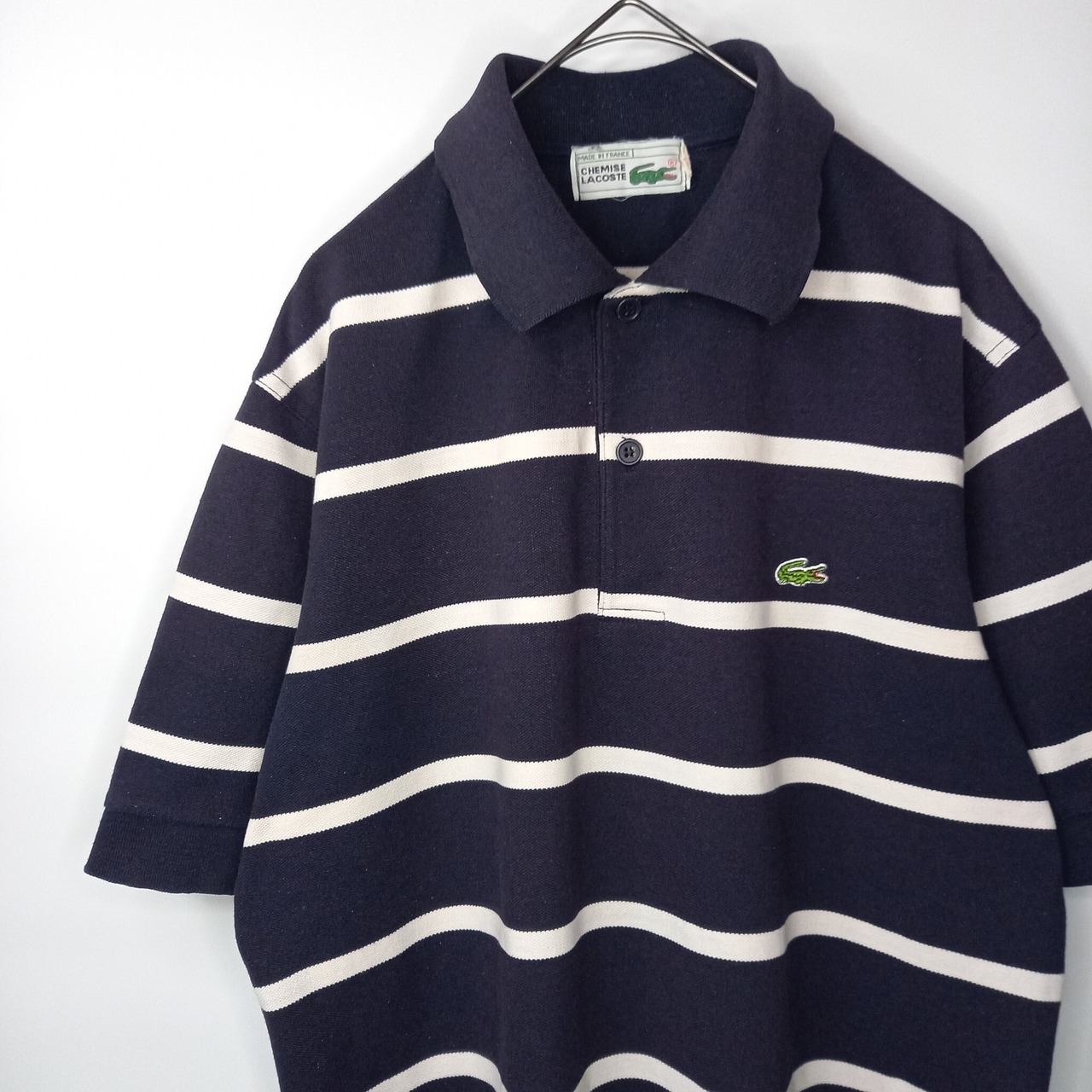 70s　80s　フレンチラコステ　半袖　ポロシャツ　刺繍　ボーダー　ユーロ古着