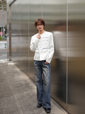 【ALUDE SELECT】4pocket metal square button tweed jacket(2color)