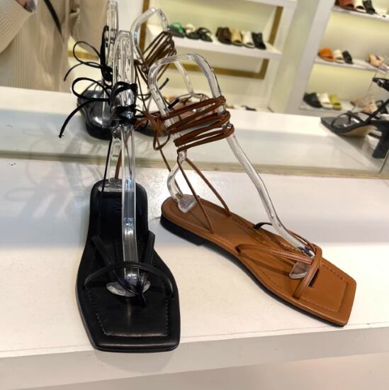 オープントゥ サンダル レースアップ フラットサンダル cr4354 フラットサンダル レディース 靴 シューズ ぺたんこ靴 レース