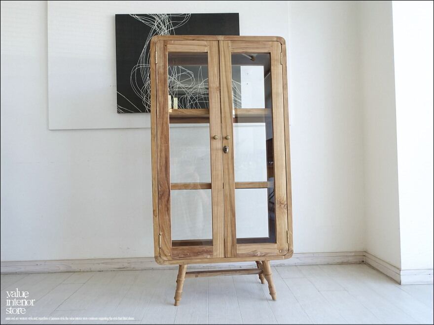 「 オオハマ様 サイズオーダーキャビネット 」チーク無垢材 ガラスケースNim/N コレクションケース 陳列ケース 店舗什器 ショーケース ナチュラル 飾り棚 銘木家具