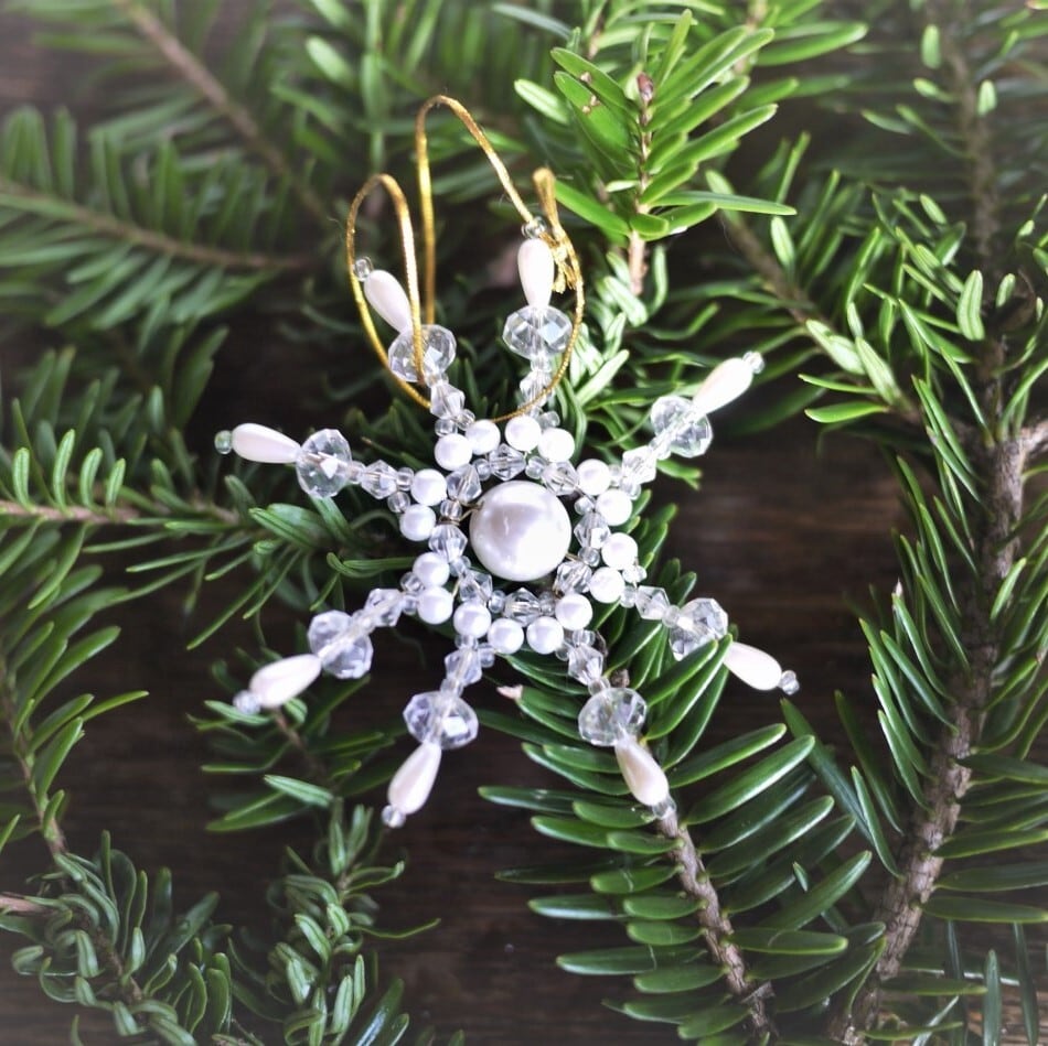 クリスマスツリーオーナメント 雪の結晶 シルバービーズ ドイツ