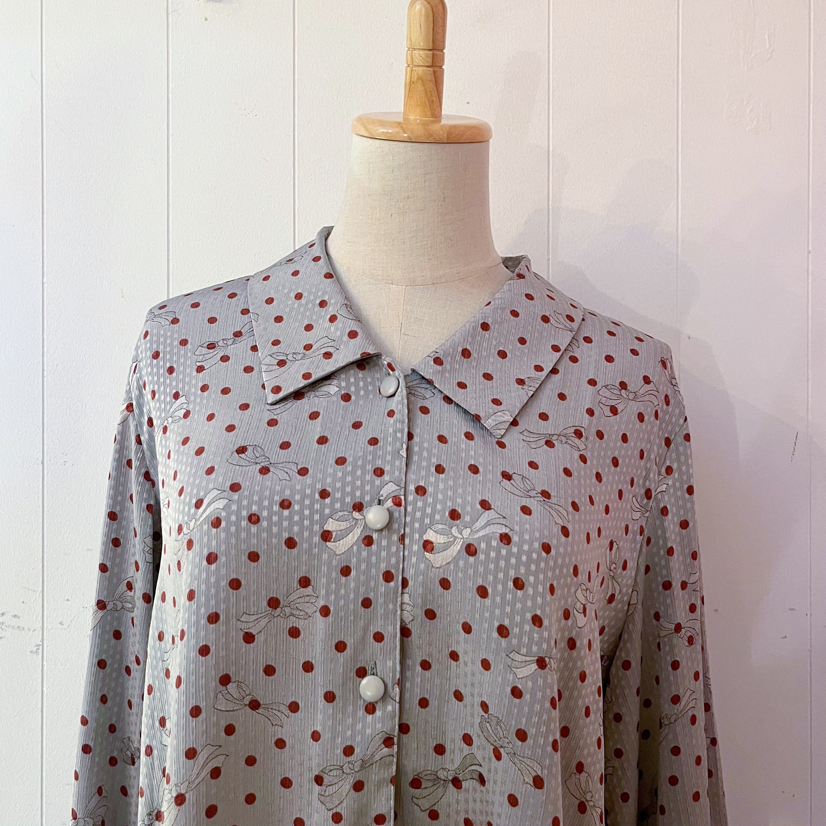silver ribbon dot blouse