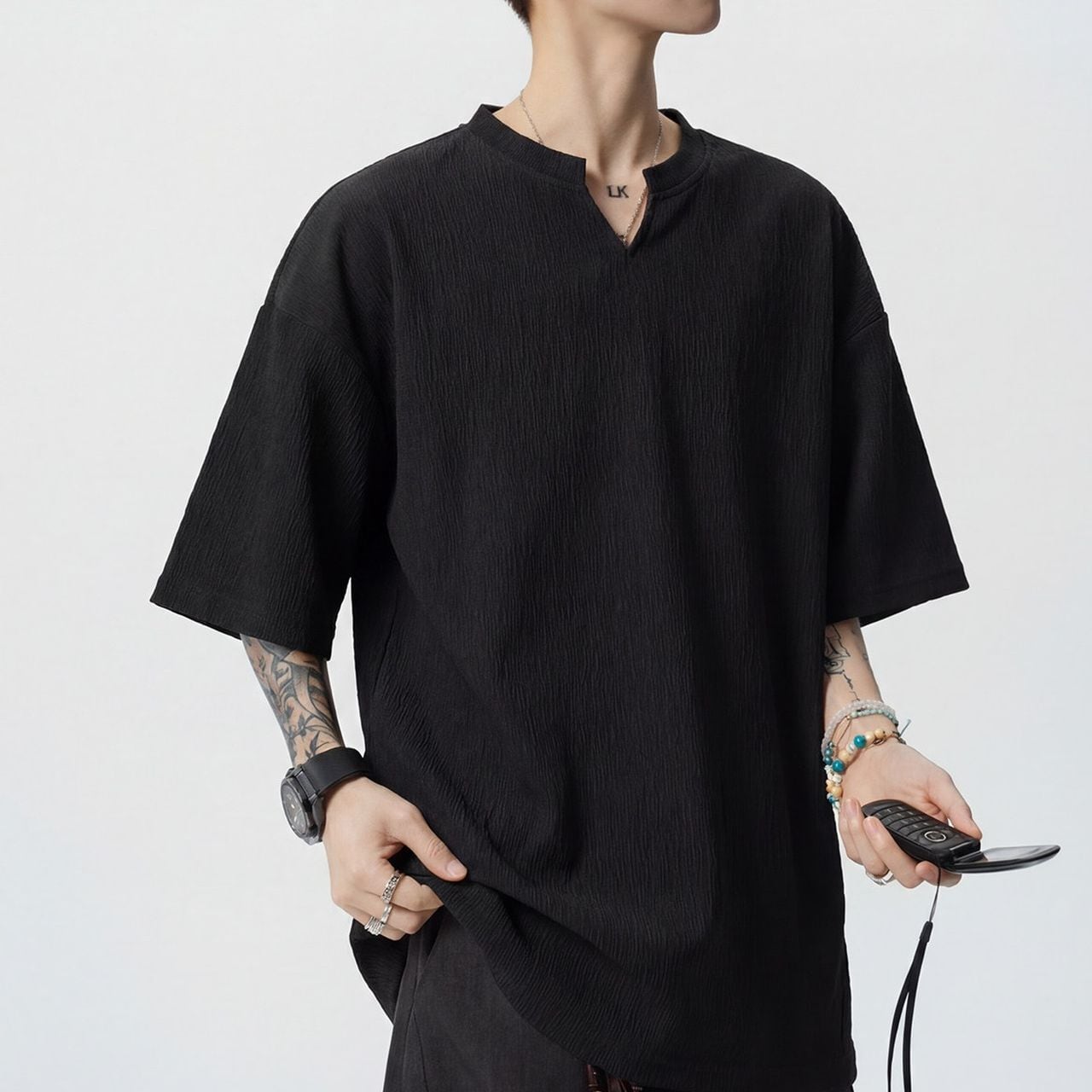 Ice Silk V-Neck Short-Sleeve T-Shirt(MT1614)