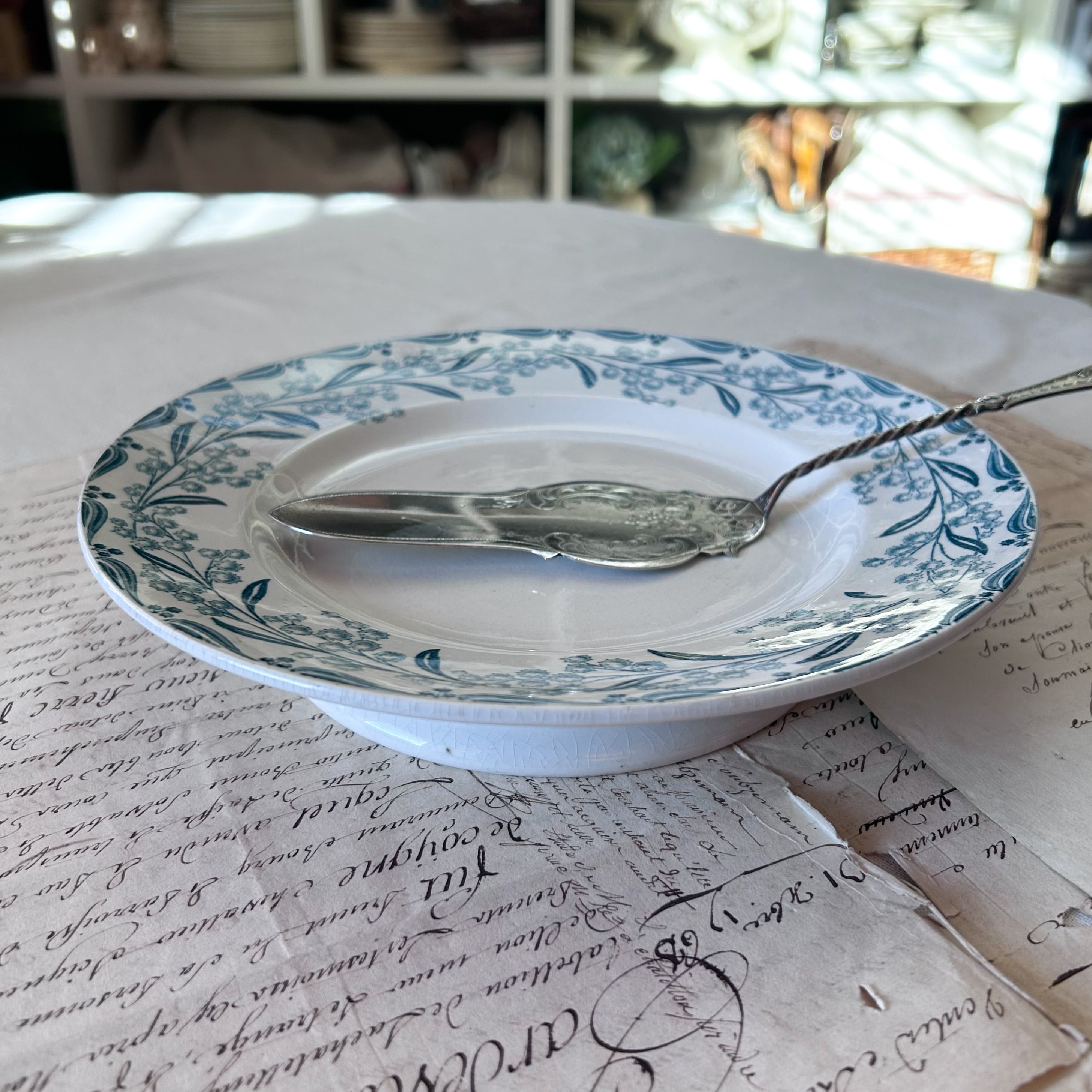 【希少】フランス アンティーク ピューター コンポティエ 青い鳥の絵柄が可愛いコンポティエ（高さ5cm） フランスアンティーク