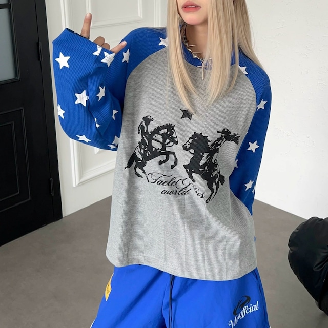 カウボーイグラフィックスターラグランワッフルTシャツ 2col R02544