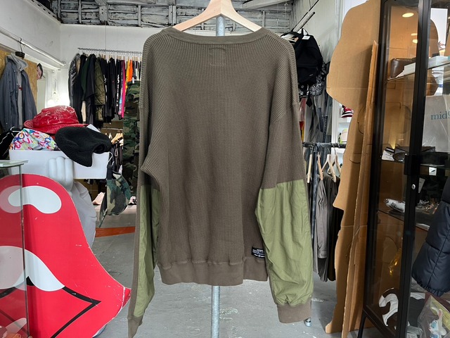 UNIFORM EXPERIMENT WASHED ELBOW PATCHED WIDE WAFFLE THERMAL LS KHAKI 4 47943