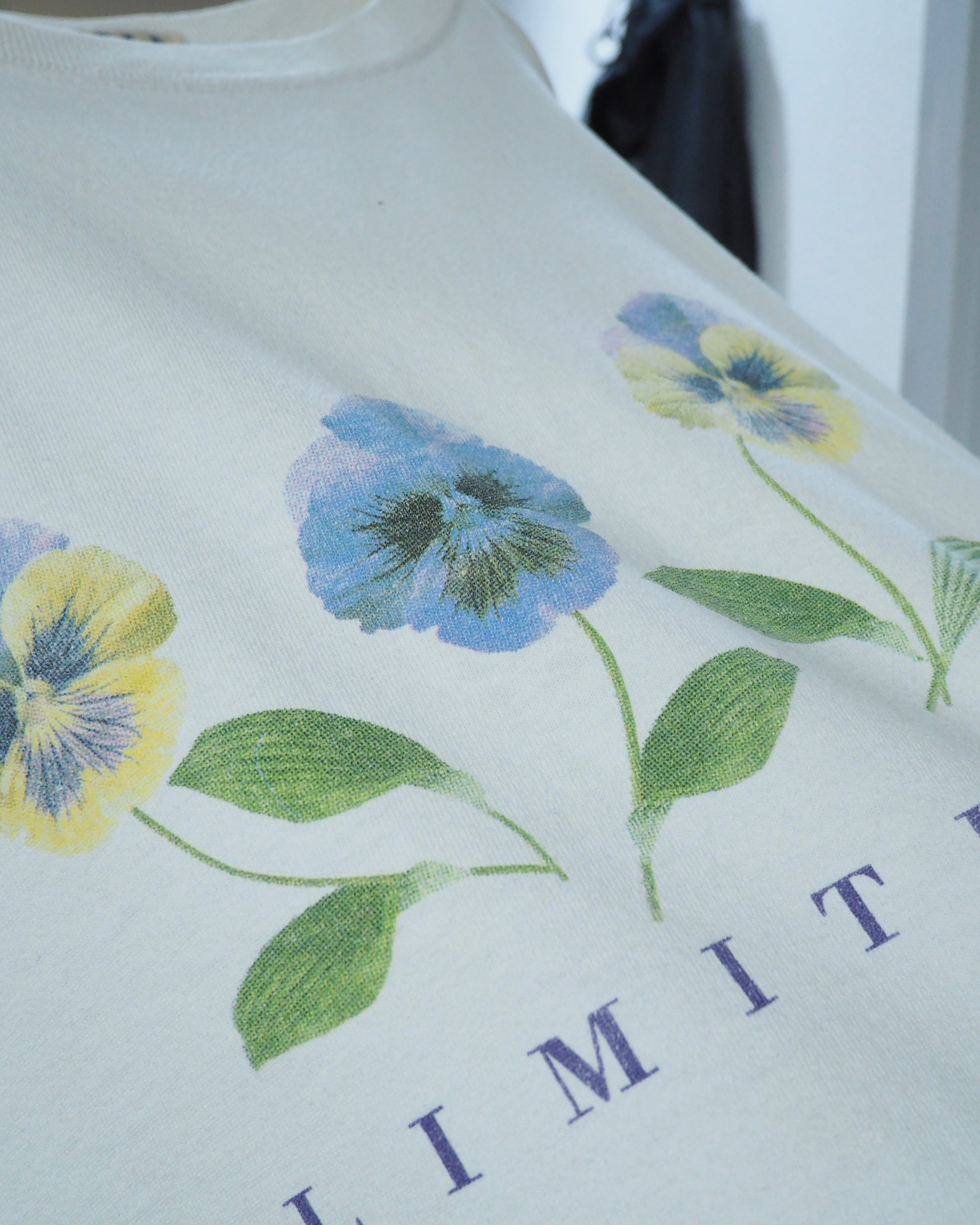 ” Made in USA ” Beautiful Pansy Flower printed White SS Tee