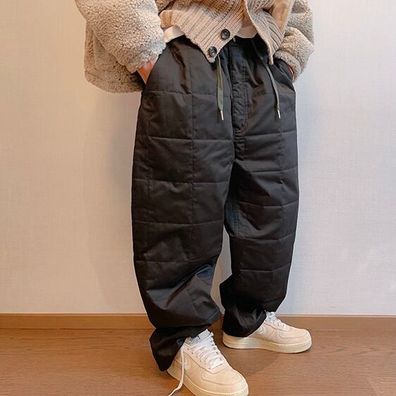 【予約販売】パンツ キルティング 防寒 ボトムス メンズ カジュアル パンツ ダンス ストリート ルーズ ブラック こなれ感 お洒落 韓国 トレンド M/L/XL/2XL