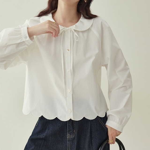 scalloped hem collar blouse