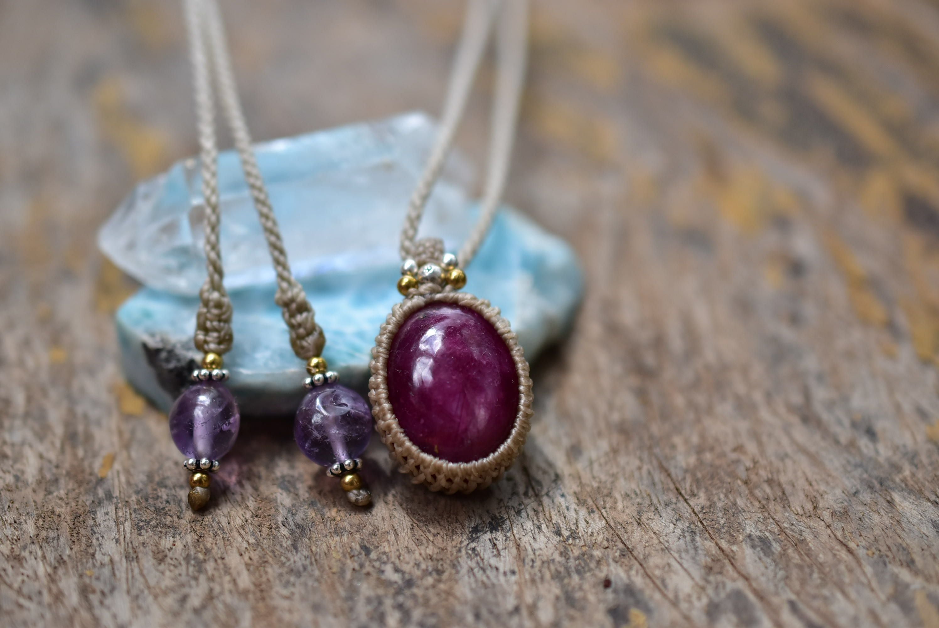 スタールビーのマクラメネックレス 繊細な煌めき☆40ctスタールビー マクラメペンダント rubyy025