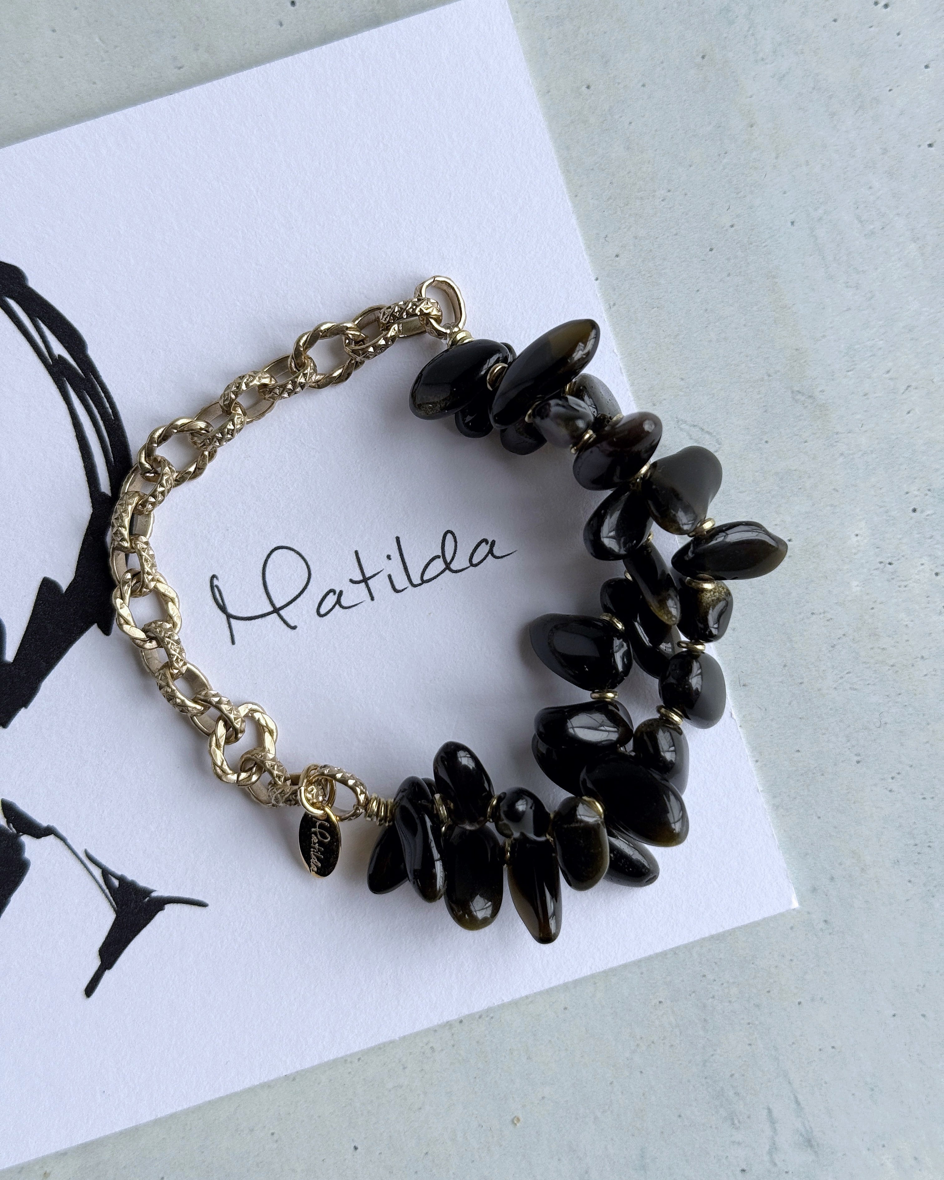 Chain & stone bracelet(ゴールデンオブシディアン)
