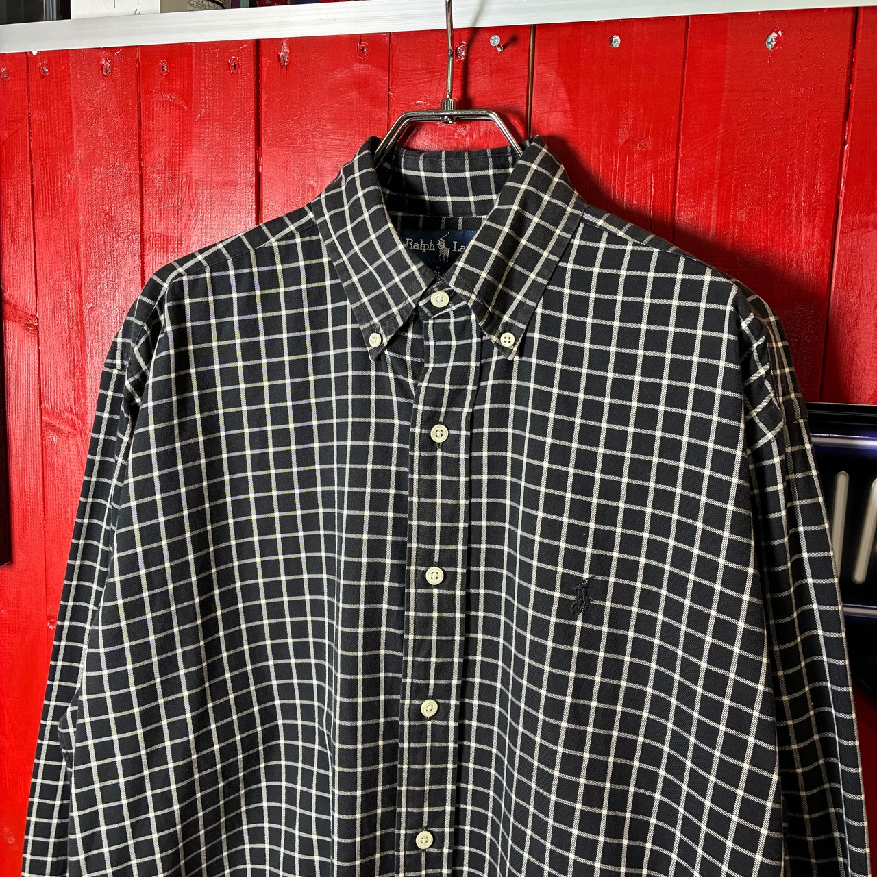 90s Ralph Lauren / チェック柄コットンシャツ / BLAKEフィット / ブラック×ホワイト / 長袖BDシャツ