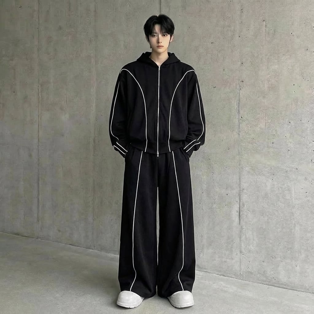 アメリカンハイストリートパーカー&ワイドレッグパンツセットアップ 2カラー D11919