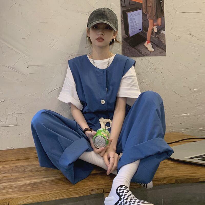 ジャンプスーツ オールインワン レディースサマー薄手ルーズ 夏物 試着室17850323064