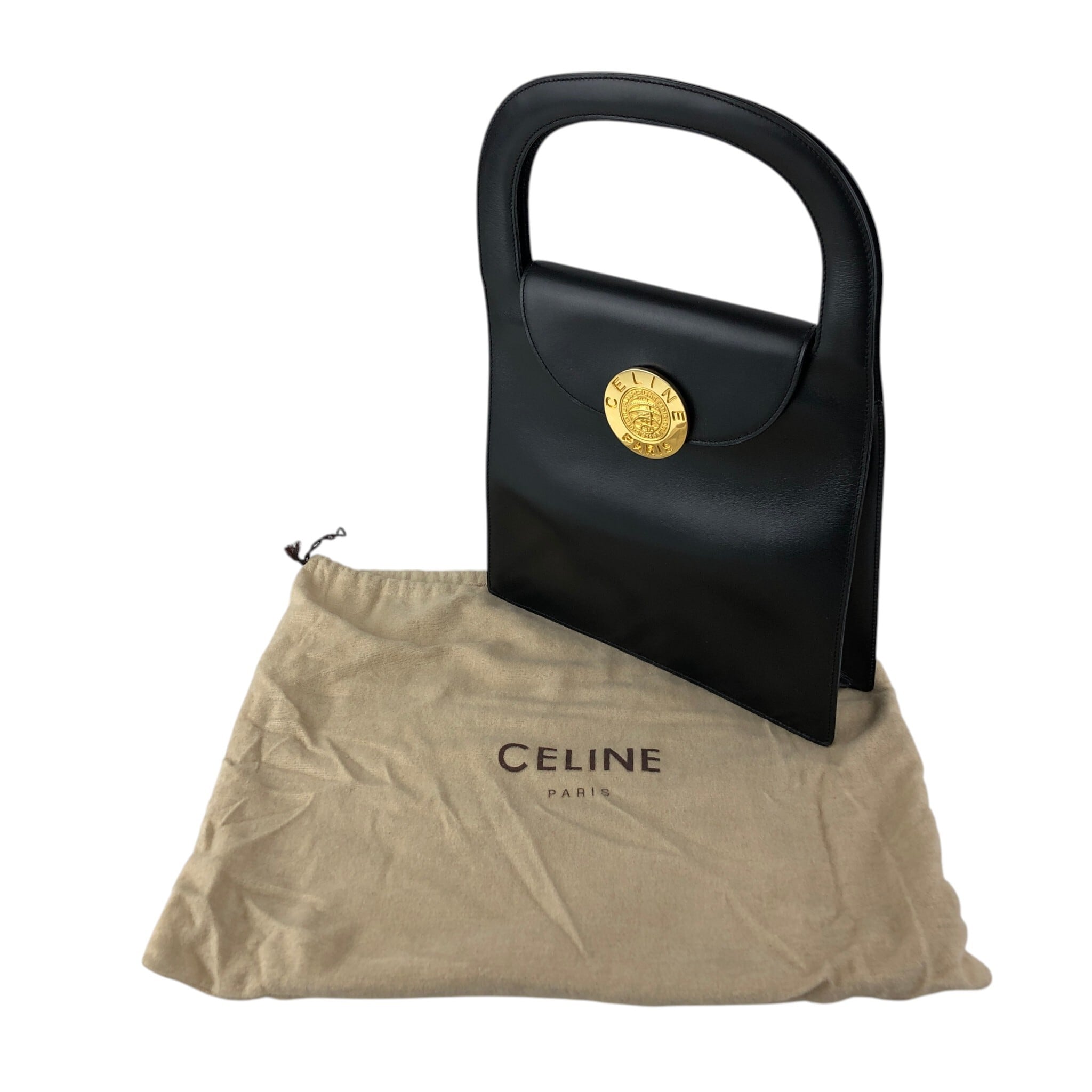 CELINE セリーヌ ハンドバッグ ブラック コインモチーフ レザー トップ