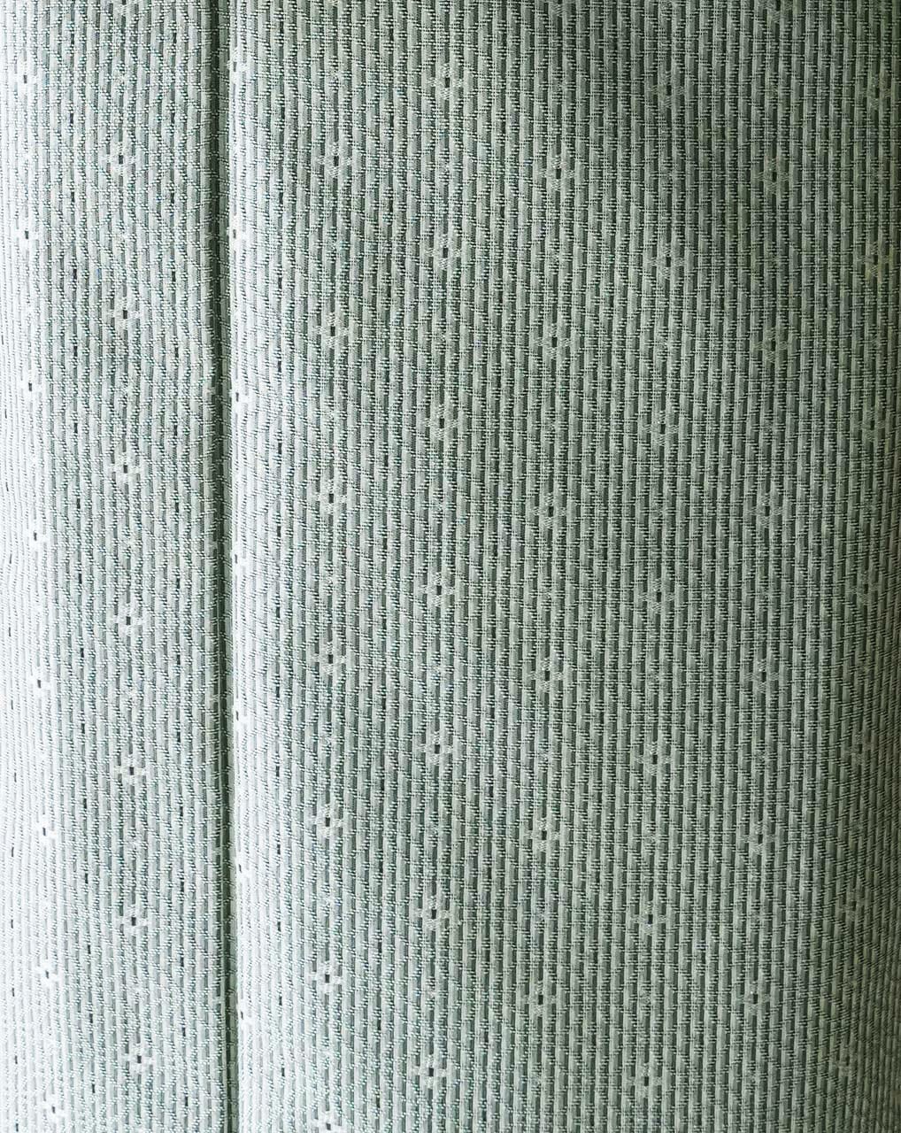 【単衣】グレー系×薄青 縞に七宝繋ぎ文 単衣お召し