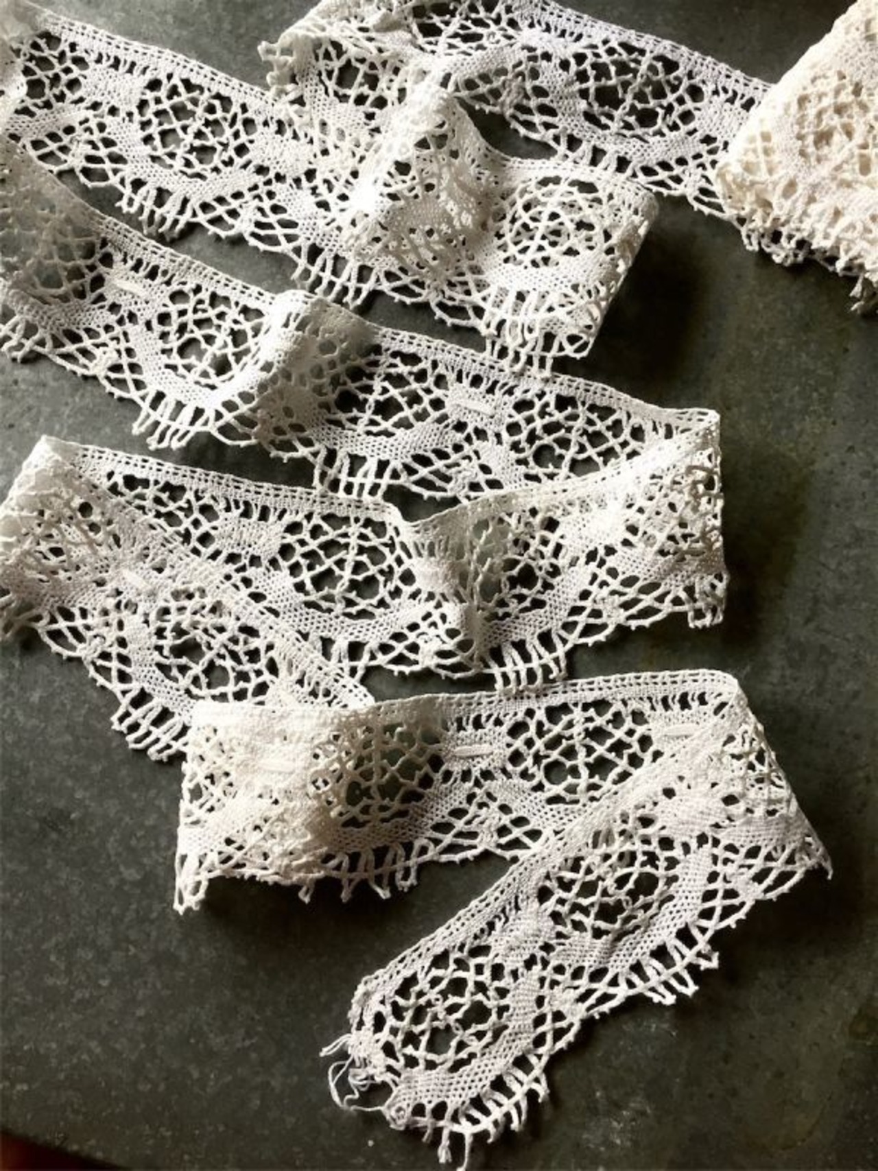 1900s France 130x8.5c 手編 白の薔薇枝と蜘蛛の巣の階層 ハンドメイドボビンレース br36cn