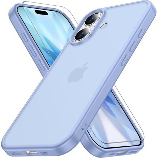 iphone 17 用 ケース 米軍MIL規格 指紋防止 ガラスフィルム付き 半透明 アイフォン17ケース 耐衝撃 アイホン17 用 スマホケース マット感 黄ばみなし あいほん17 用 ワイアレス充電対応 あいふぉん17 用 カバー ストラップホール付き マット ブルー 6.3インチ gogorelax 55