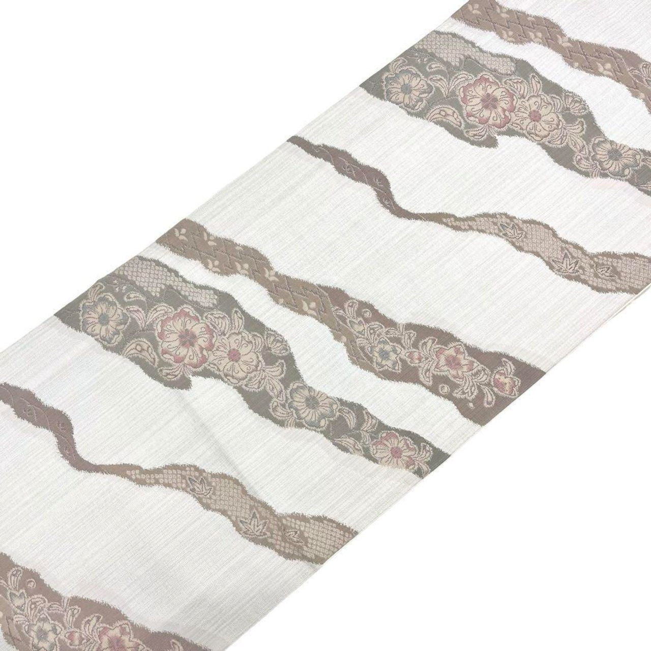 袋帯 本場泥染本袋 白泥大島好み 西陣織 認定書付 辻が花 胡粉色 O-4214 