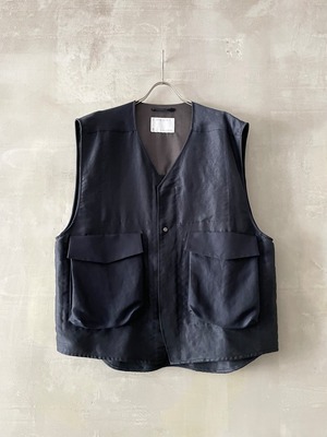 T/f Lv6 luster linen multi pocket loose fit vest - deep sea