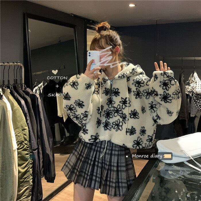 ウールコート レディースオータムウィンターフードセーター ルーズショートトップス ロング 秋物 冬物 モンロー44716909730