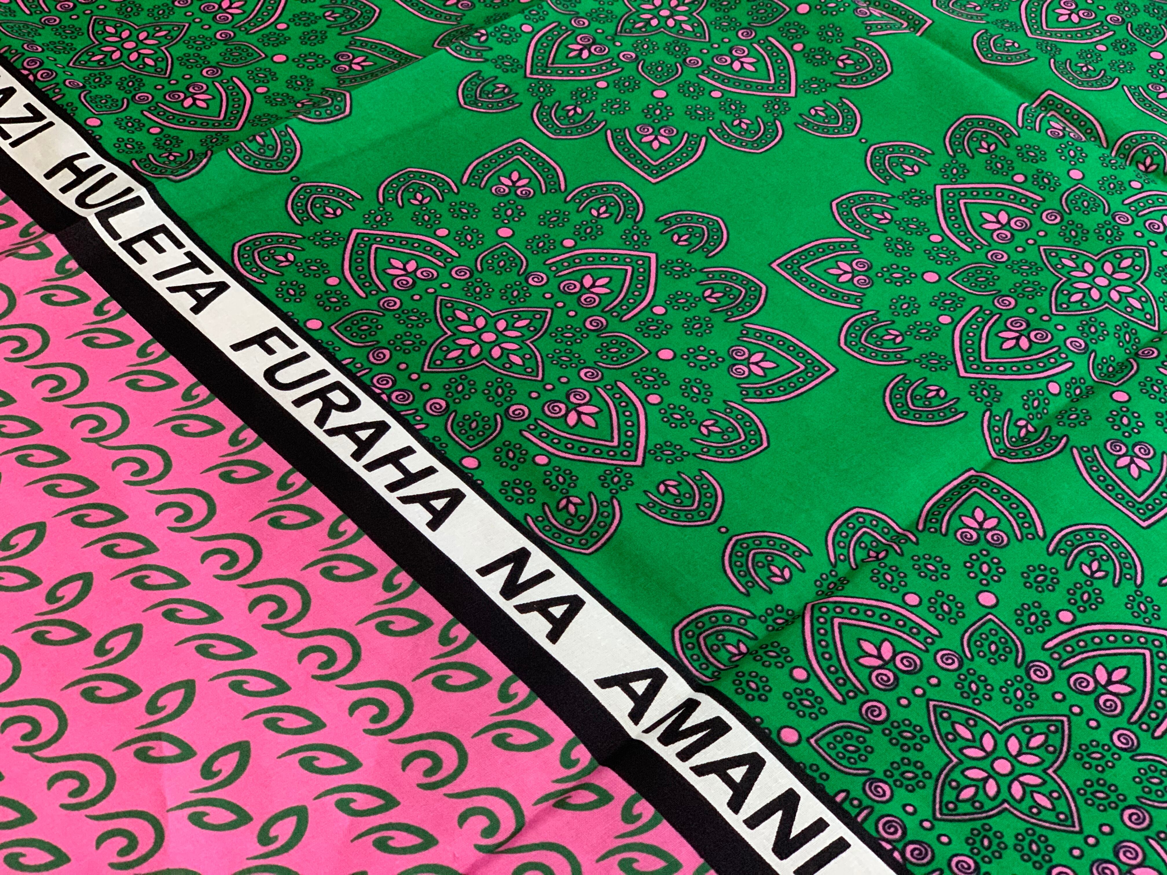 カンガ布  ファブリック（ピンク×グリーン）