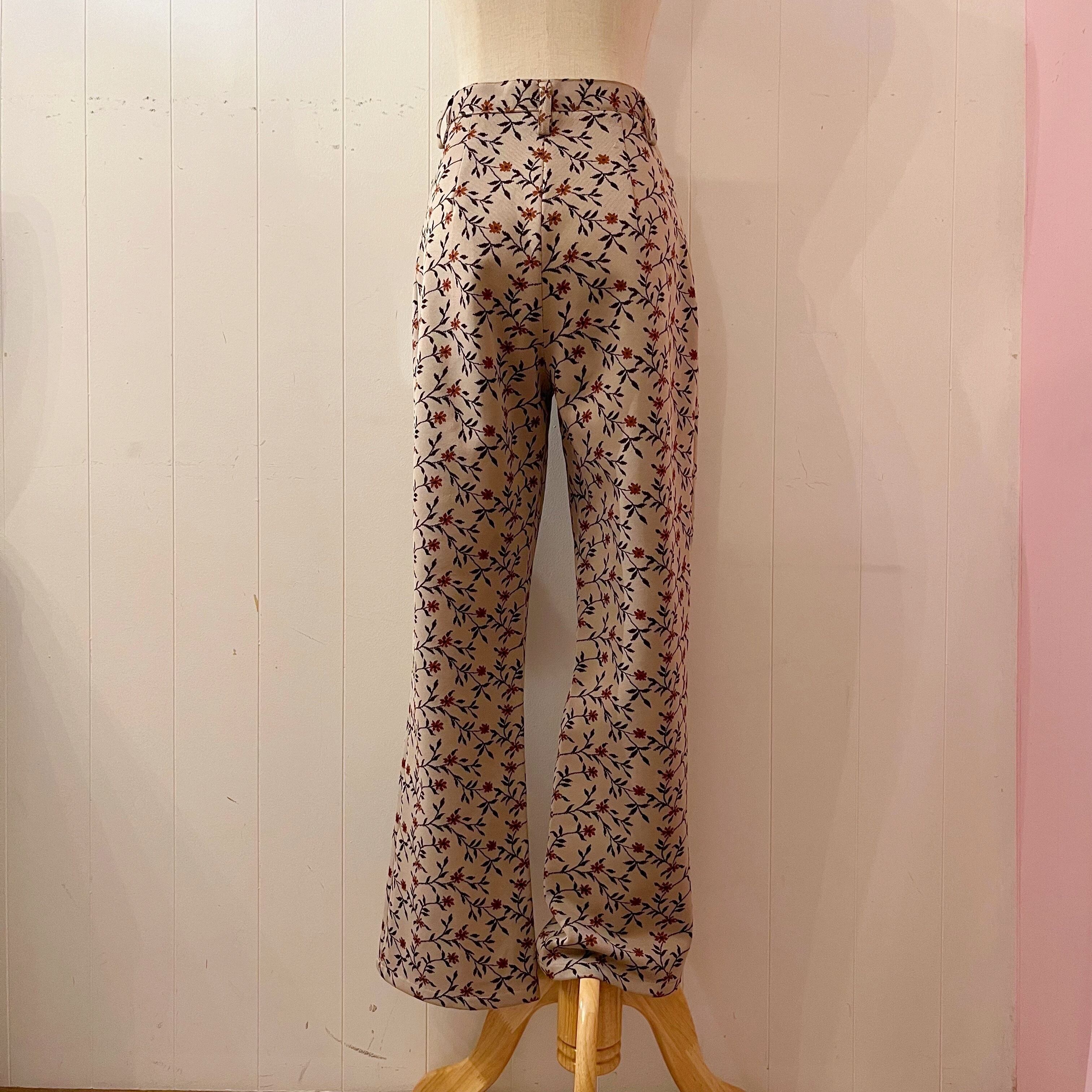 dark orange flower jacquard pants