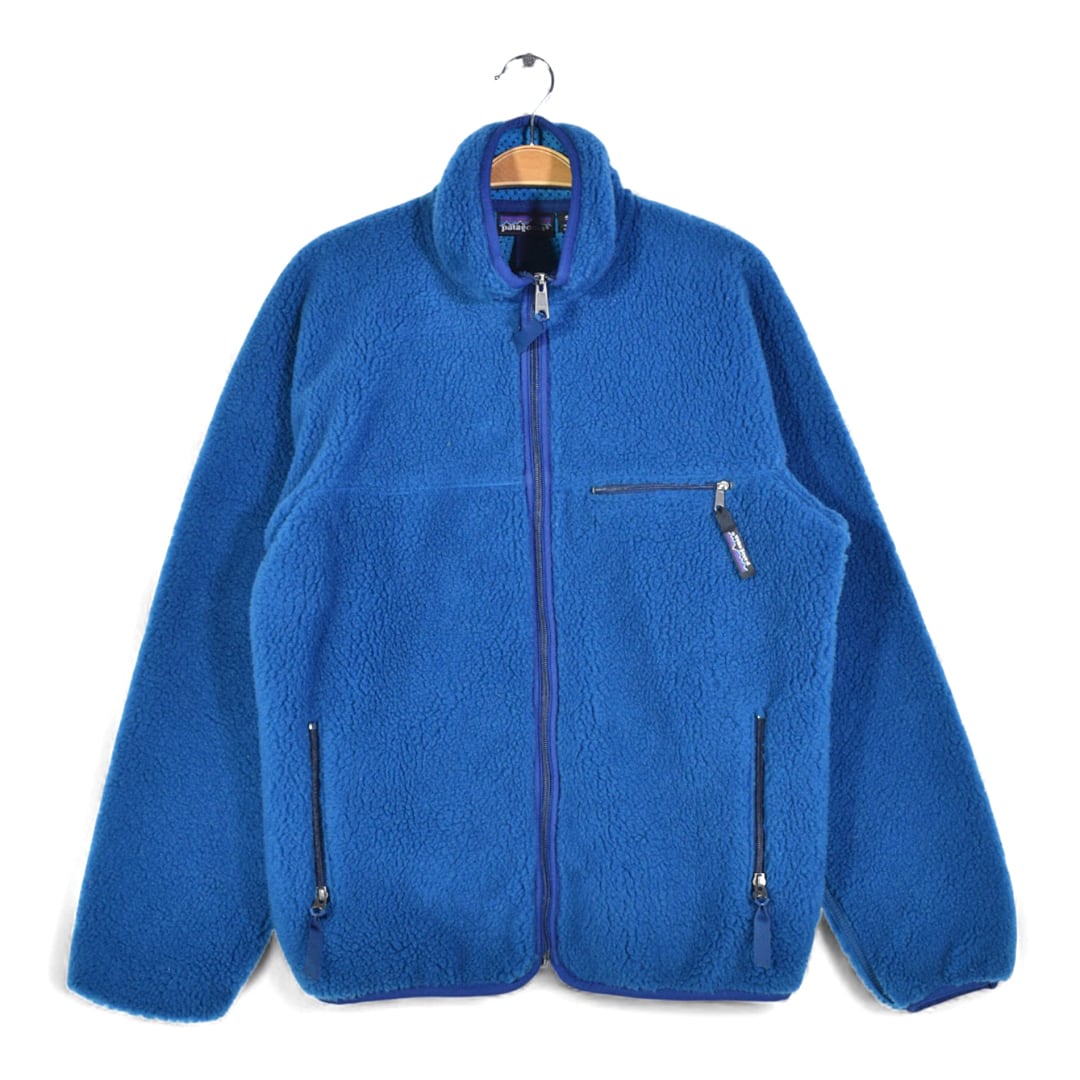 90s パタゴニア USA製 ベビーレトロカーディガン フリースジャケット ブルー系 PATAGONIA サイズS 古着 DD0486