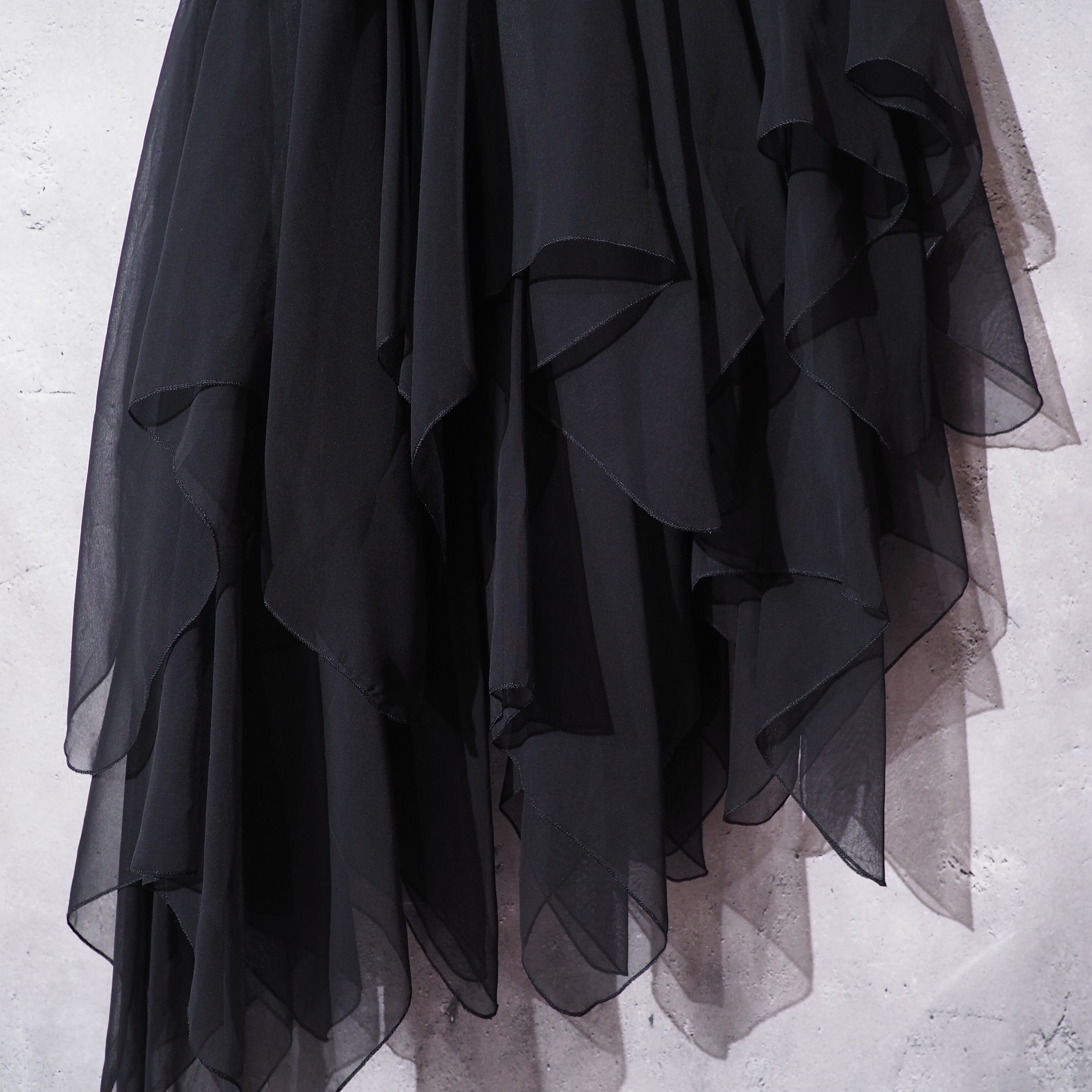 cold flower painted × asymmetry frill vintage onepiece dress