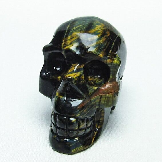 イエロータイガーアイ 手彫り-卓上置物 ドクロ スカル 154-40