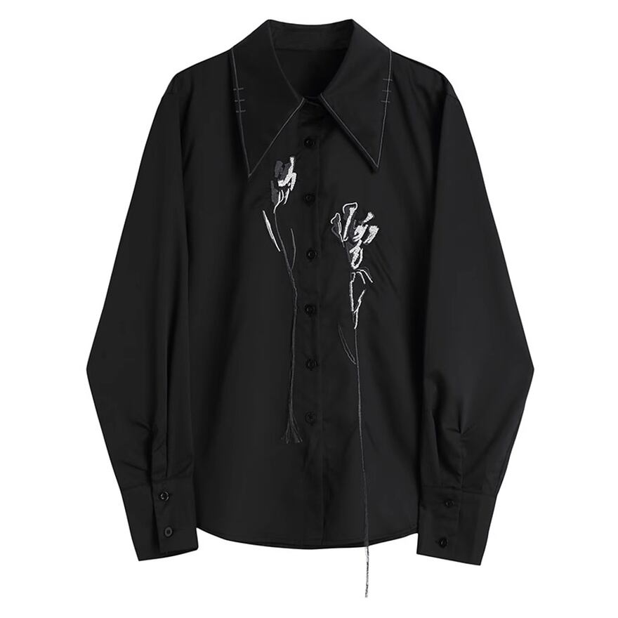 サブカル 服 地雷系 通販 ポインテッドシャツ ドレスシャツ ユニセックス 刺繍 闇かわいい ゴシック 一輪華 クール Z世代
