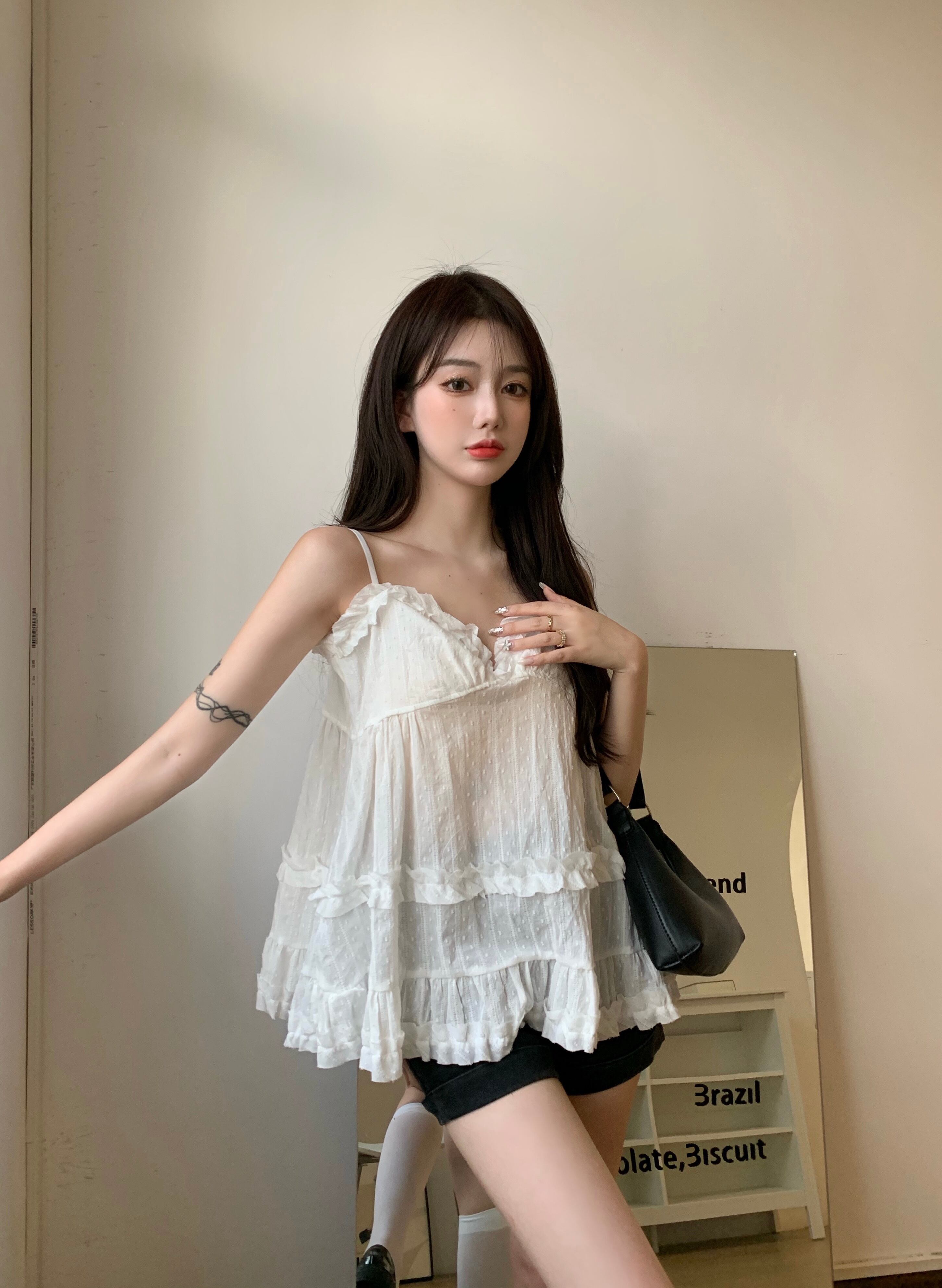 サマーショートスタイルブラウス 大人ガーリー スウィート キュート カジュアル 夏物 ピュア ブラックストロベリース23908439931