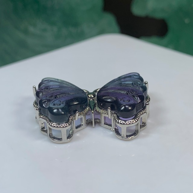 23.フローライト蝶々・横貫通穴☆パーツ