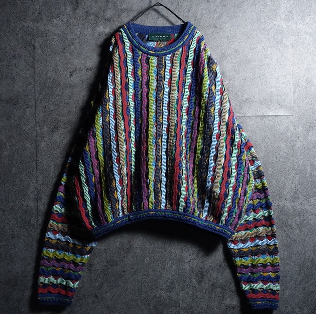 90s “TUNDRA” Multicolor 3D Pattern Design Very Long Sleeve Knit