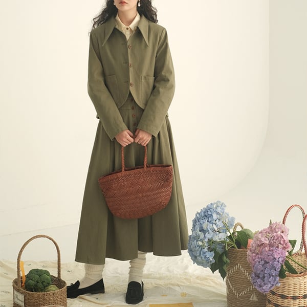 ショート ボアジャケット S〜XL シングルブレスト シングルブレストショートジャケット&Aラインロングスカートの