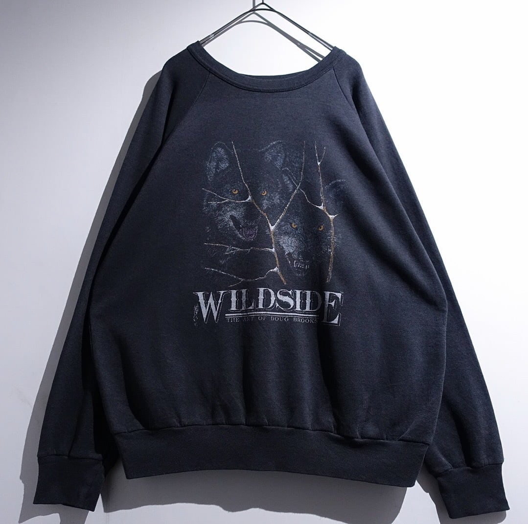 90s Black Wolf Print Desgin Animal Sweat