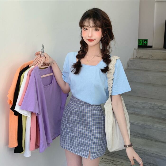 スプリングオータムシャツ レッドTシャツ ルーズホワイトトップス 春物 秋物 スクウェア 1号婦人64552775359