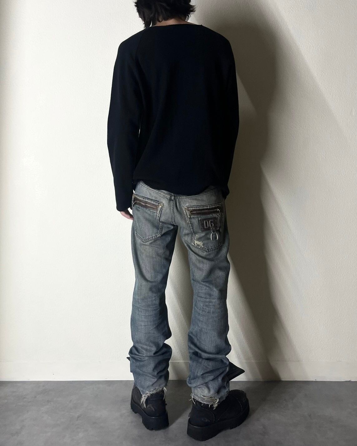 00s DOLCE&GABBANA Leather Piping Damage Denim Pants ITALY製 | VOLAR