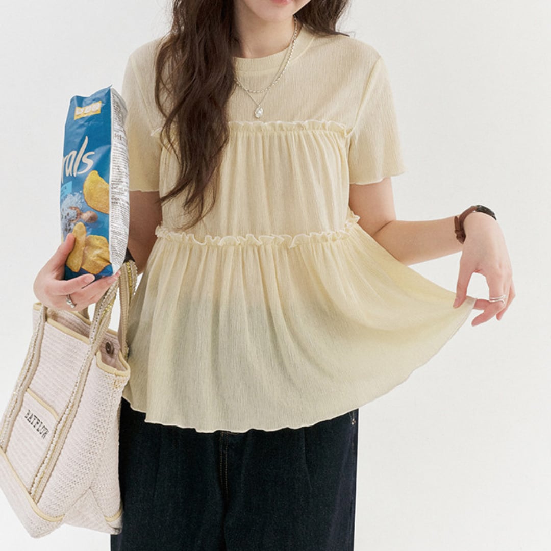 tiered gathered short sleeve blouse