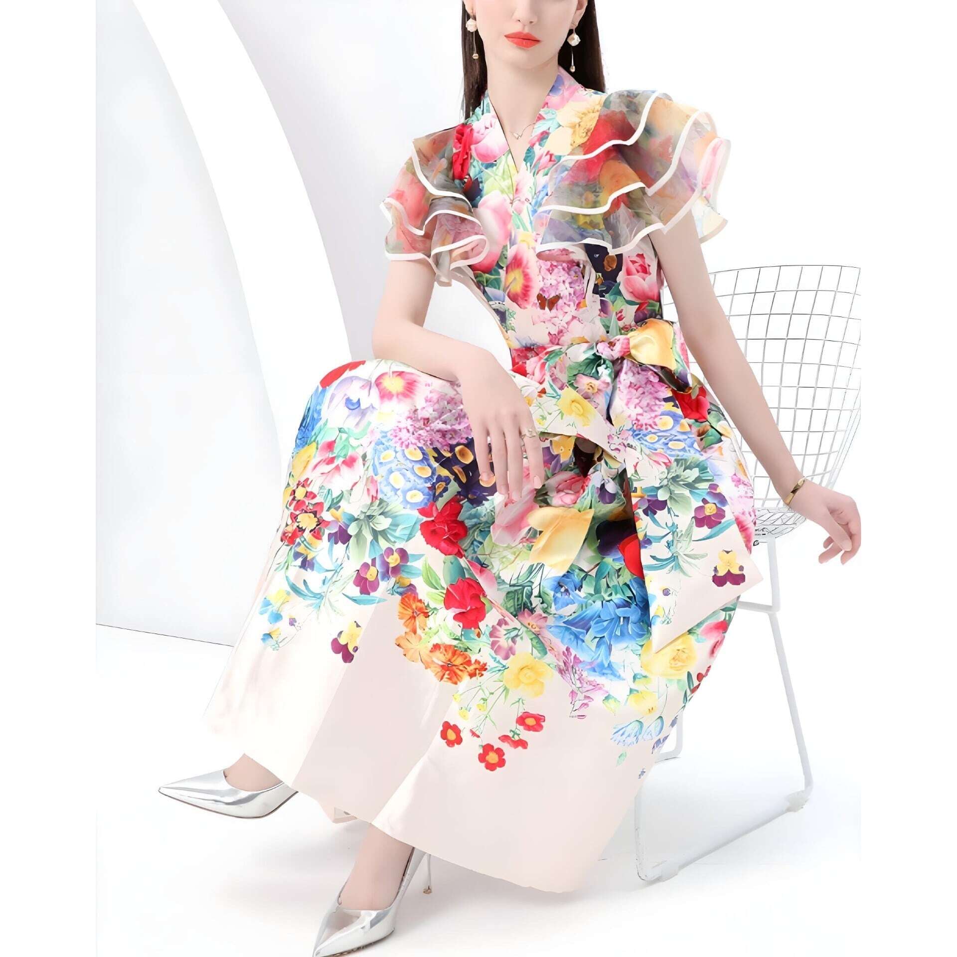 即納【 XLサイズ 】ブーケカシュクールワンピース L1215