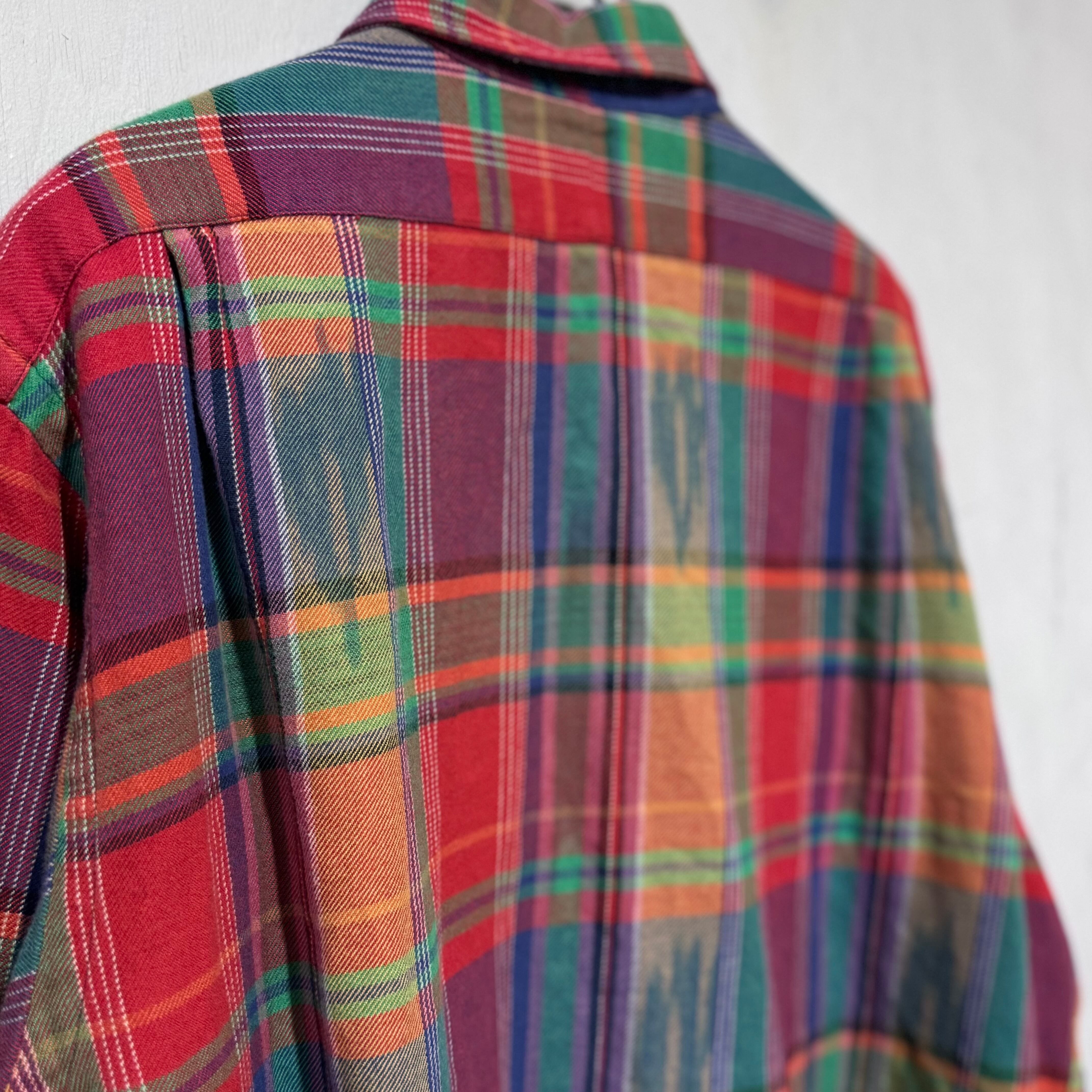 90s Polo by Ralph lauren チェックシャツ ネイティブ柄 レッド L