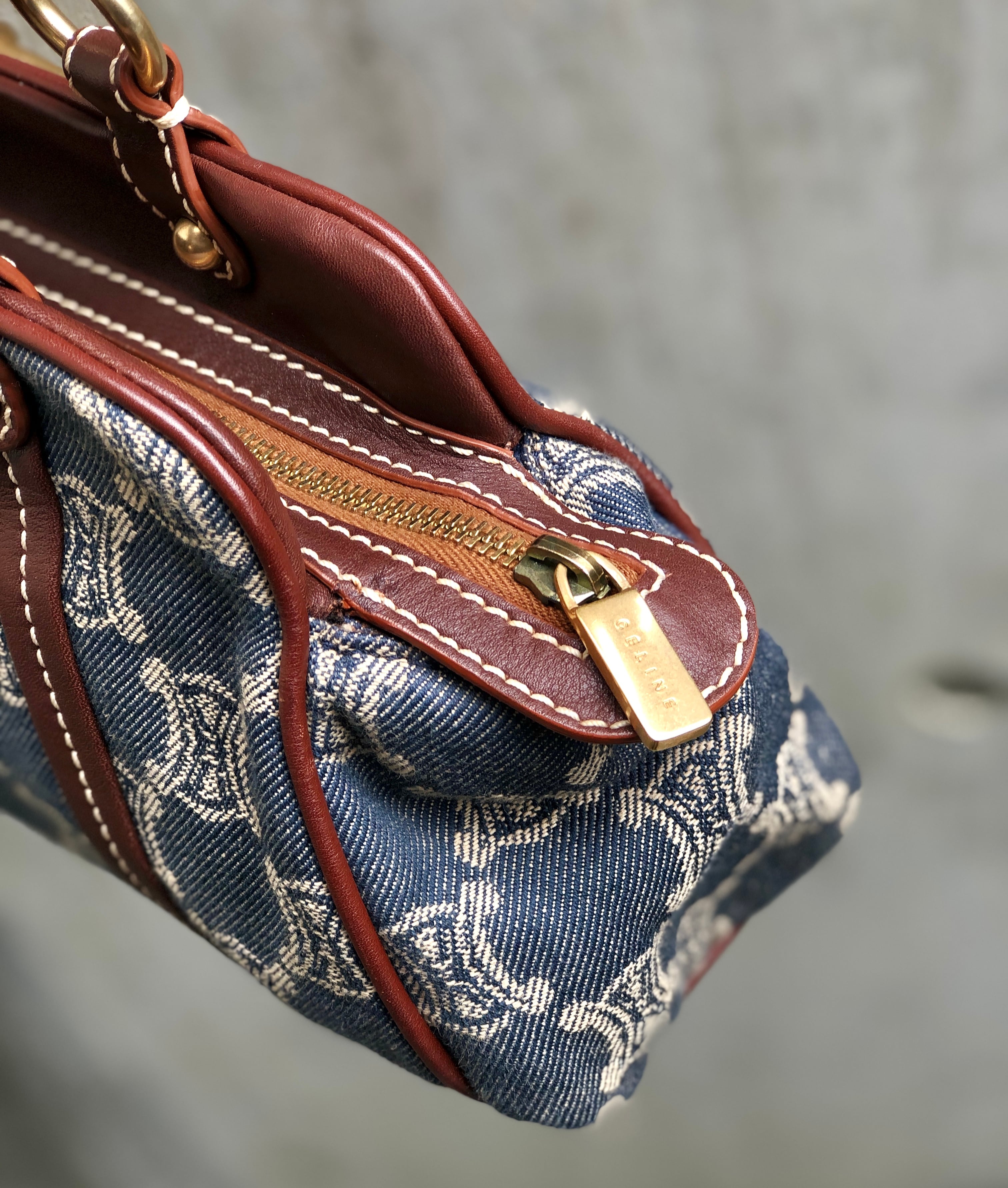 セリーヌ パリマカダム デニム×レザー CELINE セリーヌ パリマカダム ロゴ デニム レザー ハンドバッグ