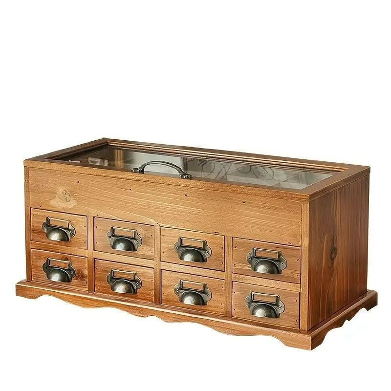 収納ボックス ヴィンテージ調 木製 引き出し付き 多層ガラス製 手芸